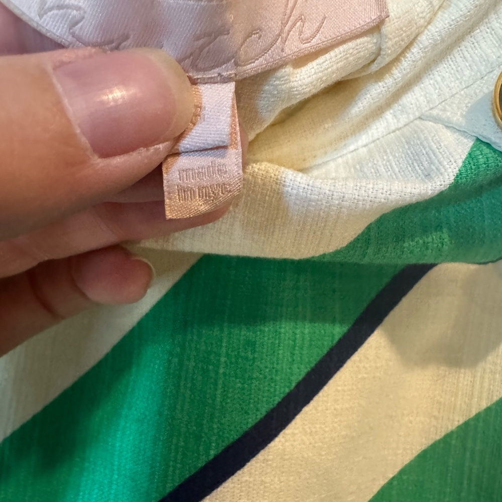 Anthropologie hutch brand mini skirt, beige, green, navy blue, and gold buttons - Picture 5 of 6